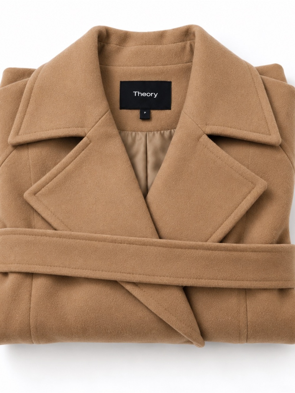 Theory Oaklane Admiral Crepe Belted Trench Coat Camel Size P XS - Picture 9 of 9